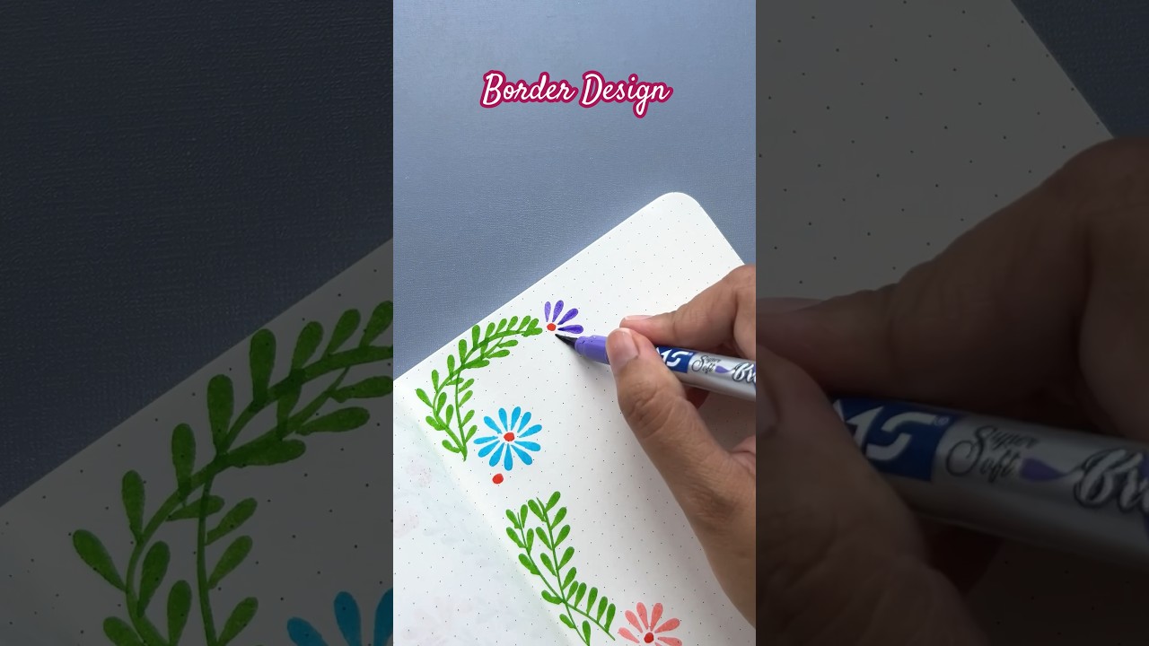 Easy Border design using Brush pens 🌼🌸 #beginners #easydesign #borderdesign #drawing #shorts