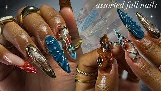 Assorted Fall Nails🍂⚜️✨| almond acrylic nails + recreating a Pinterest collage!🫶🏼
