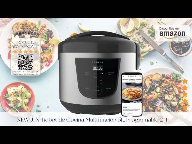 Vídeo relacionado con NEWLUX - Robot de Cocina Multifunción 5L SmartChef V50 con Cubeta Antiadherente, Programable hasta 24 Horas, 9 Funciones y 8 Menús automáticos. Mantiene Caliente 24H, Negro