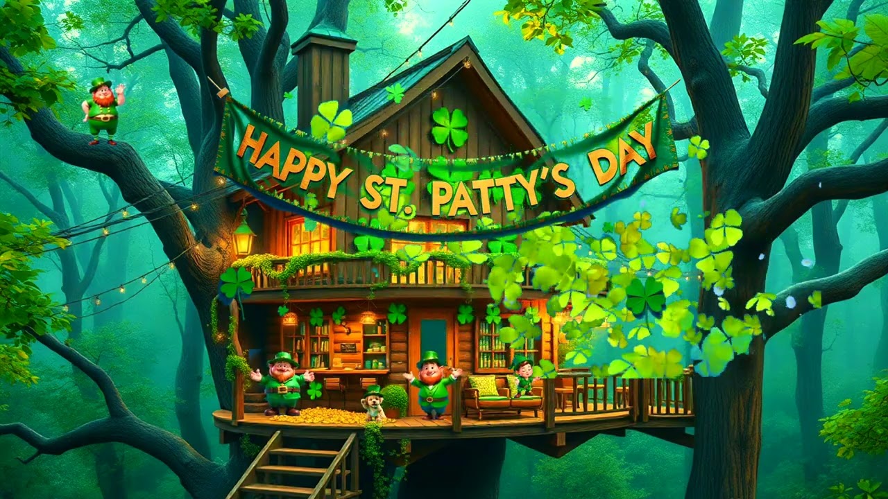 🍀🎶Festive St. Patrick’s Day Ambience | Leprechaun Treehouse in Lush Green Forest& Irish Song Mix! 🌲🎩