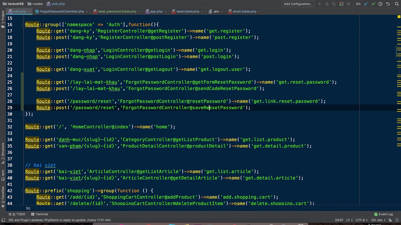 Bài 69 - 4 - Xử lý thay đổi mật khẩu - Xây dựng website bán hàng laravel