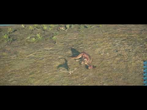 Deinonychus pack hunting a Parasaurolophus and a Gallimimus Animation.