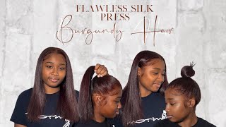 Flawless Silk Press Tutorial | Black to Burgundy Hair ￼| Start to Finish | L’Oréal HiColor✨