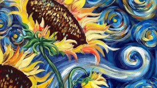 Sunflowers Tutorial | Vincent Van Gogh Starry Night | Beginner Acrylic Painting