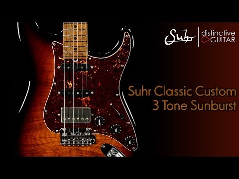 Suhr Classic Custom Guitar | 3 Tone Sunburst Waterfall Burl