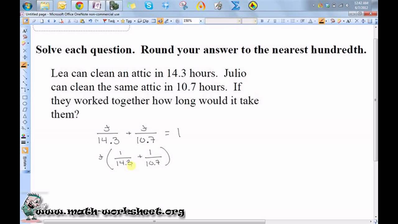 Algebra - Equations- Work word problems - Medium