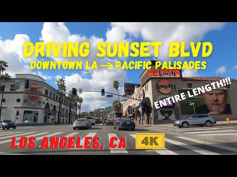 [4K] Driving SUNSET BLVD, Entire Length - Downtown LA to Pacific Palisades - Los Angeles, California
