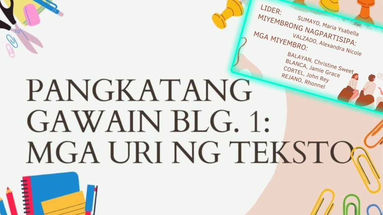 MGA URI NG TEKSTO AT HALIMBAWA NITO (HUMSS 11C - PANGKATANG GAWAIN BLG.1)