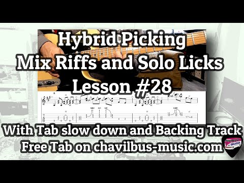 Hybrid Picking Mix Riffs and Solo Licks Country Rock/Blues Style Lesson #28