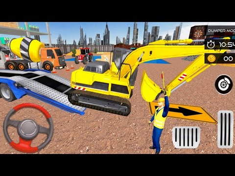 Heavy Excavator Driving Simulator - Construction Machine Transport Truck Trailer - Android GamePlay