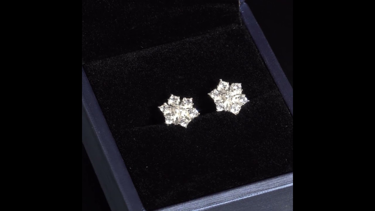 Khuyên tai bạc ECJ67 hoa tuyết đính đá trắng sáng ChariotJewelry