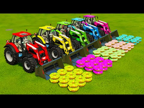 TRANSPORTING DONUTS with LAMBORGHINI TRACTORS, NISSAN CARS, RESCUE CARS and SCANIA TRUCKS - FS 22