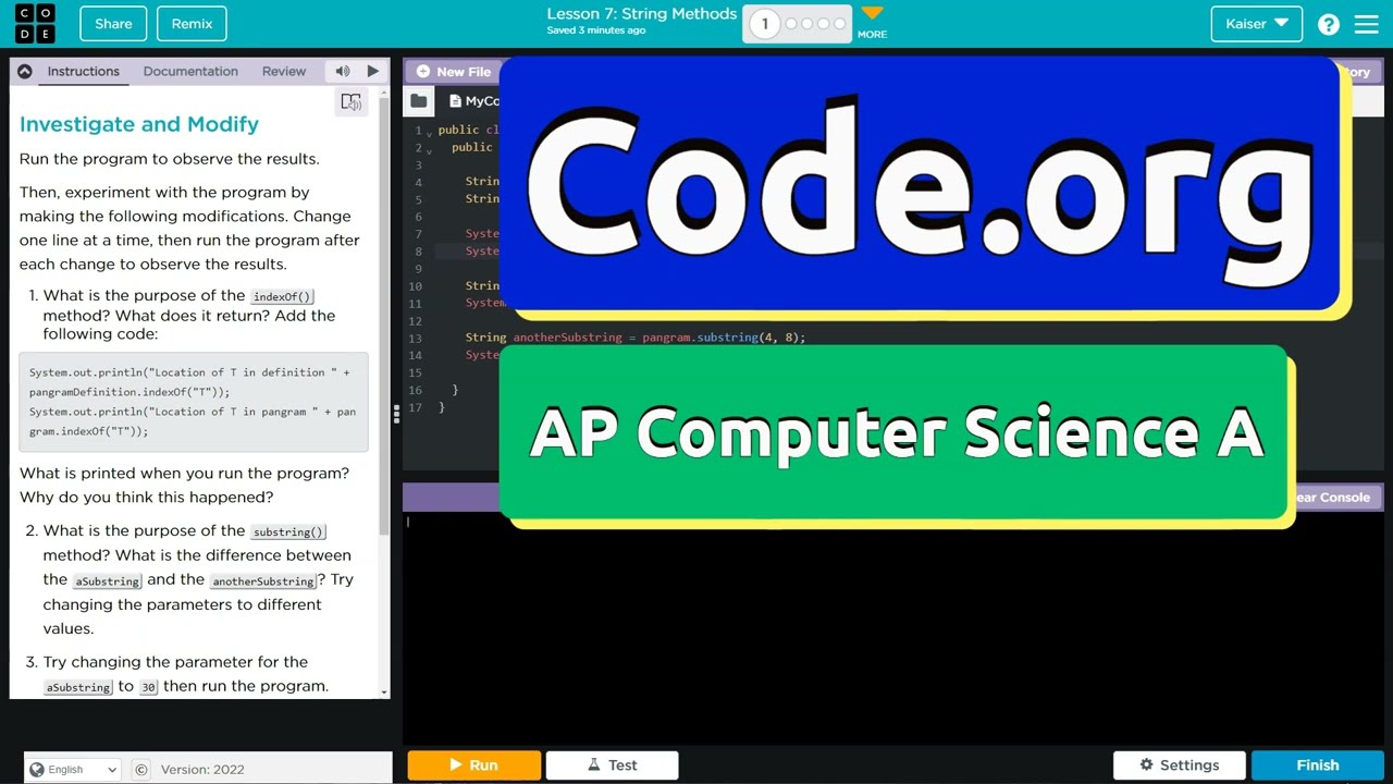 Code.org Lesson 7.1 String Methods | Tutorial with Answers | CSA Unit 6