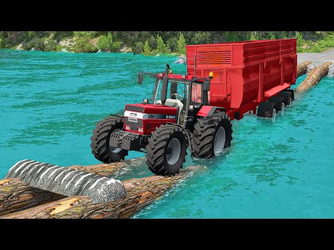 Cars vs Log Bridge with Speed Bump and Deep Water - BeamNG.Drive