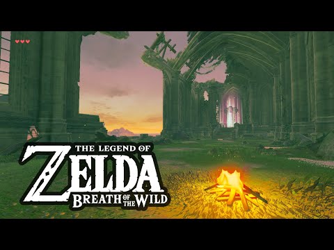 ASMR Zelda BOTW Temple of Time ambience relaxing music fire, rain, wind bird sounds