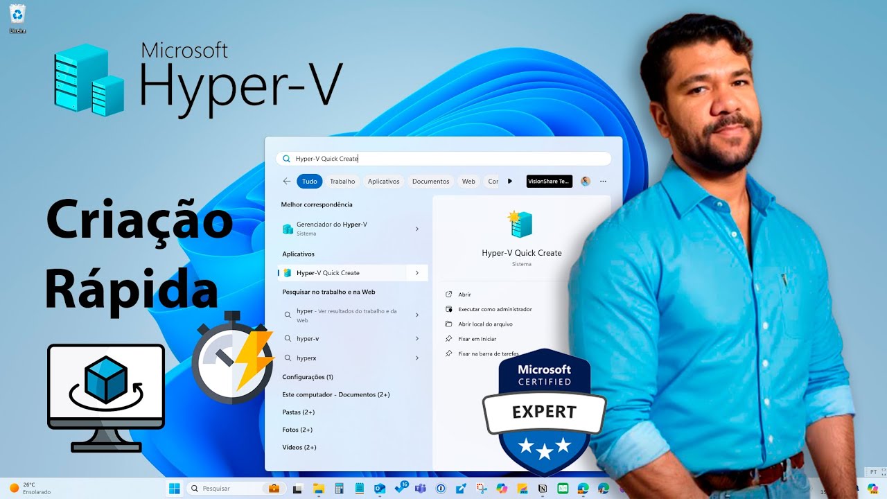 🧊🖥️⚡ Instalando (método Quick Create) VM (Máquina Virtual) do Hyper-V com ISO do Windows 11 Pro