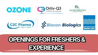 Pharma Jobs 2025 | Ozone, Ortiv-Q3, Aurobindo, Biocon, Micro Labs, C2C Pharma Freshers & Experienced