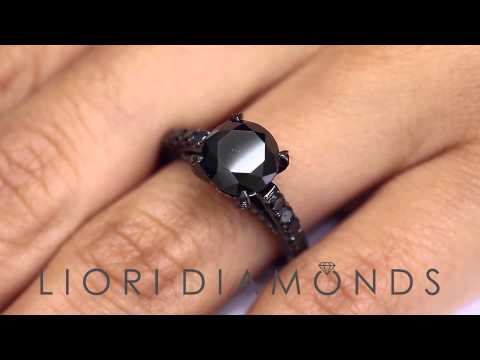 BDR-035 - 4.12 Carat Certified Natural Black Diamond Engagement Ring 14k Black Gold