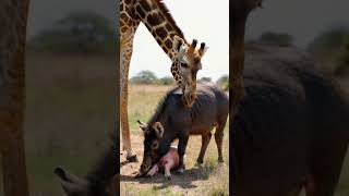 &quot;😲 Wild Giraffe Helps a Female Pig During Labor in an Unbelievable Scene! 🦒🐗&quot; #wildlife