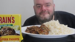 Pork faggots and rice uk mukbang
