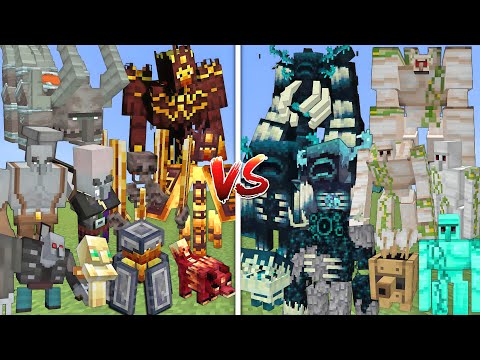 ALL MUTANT PILLAGERS & BLAZES VS ALL MUTANT WARDENS & IRON GOLEMS MOBS BATTLE IN MINECRAFT