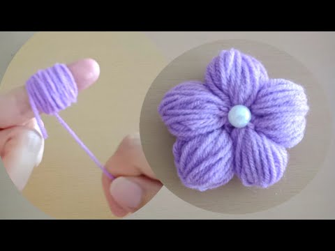 Amazing Woolen Flower Craft Idea using Fingers - Hand Embroidery Design trick 🌸Easy Flower Making