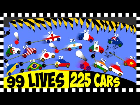 99 Lives Country Cars vs Bombs! - Algodoo Car Race