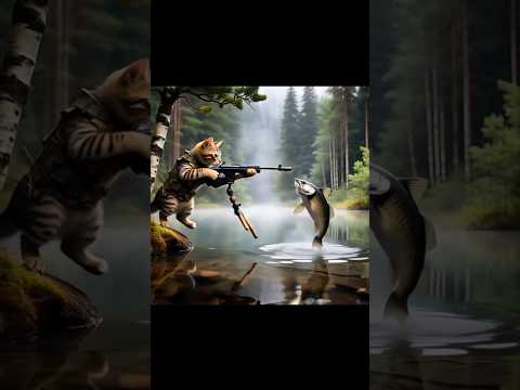 Tommy Cat is Fishing with a Gun #Funny #shorts #shortsvideo #shortsviral #cat #comedy