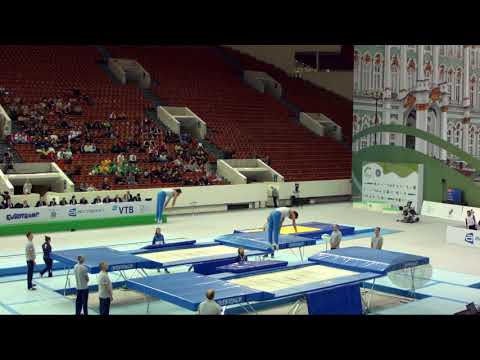 Uzbekistan (UZB) M - 2018 Trampoline Worlds, St. Petersburg (RUS) - Qualification Synchro R1