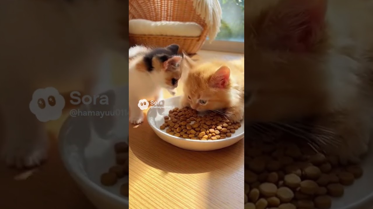お腹すいた！　でも、遊びたい #おもしろ動画 #cat #三毛猫 #ai動画 #cute #kitten #ポメラニアン #funny