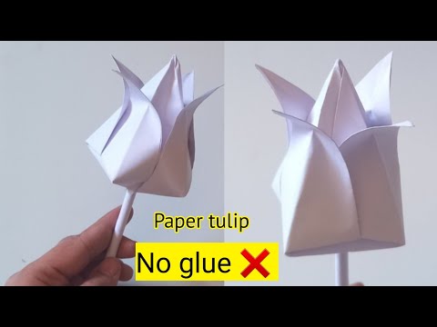 How to make paper tulip|Easy origami tulip|DIY tulip flower|No glue paper craft