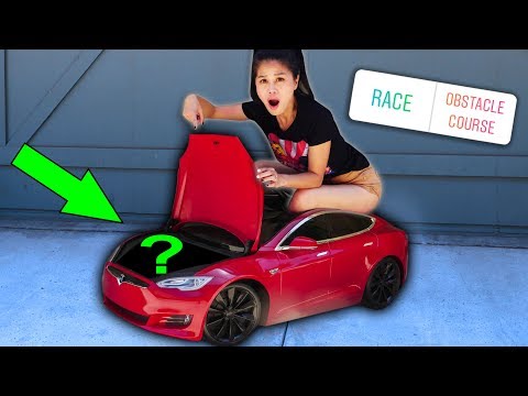WORLD'S SMALLEST TINY 24 HOUR CHALLENGE in MINI TESLA & FOUND ABANDONED MYSTERY BOX (you decide)