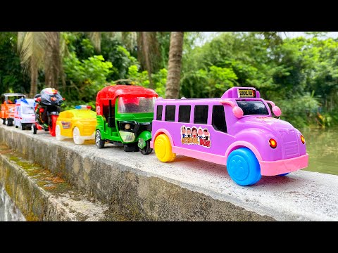Satisfying Toy School Bus, CNG Auto Rickshaw, Ambulance, Motor Bike, Cars Hand Driving On Outer Wall