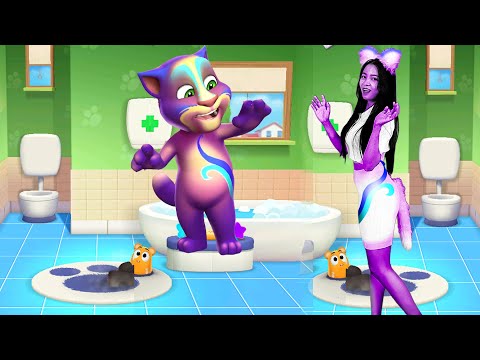 Cute Girl Imitating Tom Cat Changing Skin Color - My Talking Tom 2 In Real Life