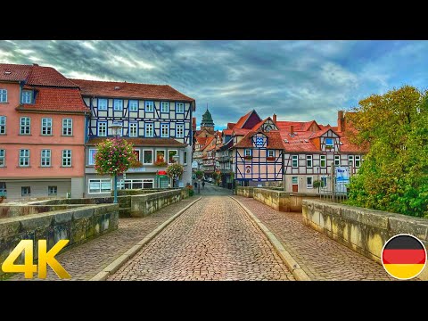 Passeio a pé em Han Münden, Alemanha 4K 60fps - Uma bela cidade alemã