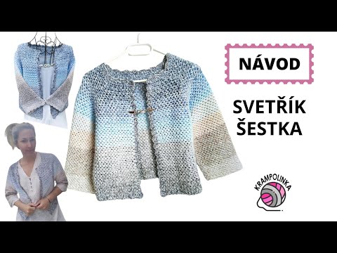 Háčkovaný svetřík Šestka / návod z duhového klubíčka