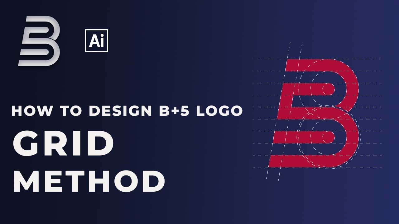 MONOGRAM LOGO B+5 LOGO DESIGN GRID METHOD USING ADOBE ILLUSTRATOR | FULL TUTORIAL