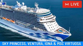 SHIPS TV - 4 Cruise Ships Departing Port of Southampton (LIVE)