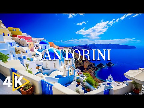 FLYING OVER SANTORINI (4K UHD) - Soothing Music With Beautiful Nature Video - 4K Video Ultra HD