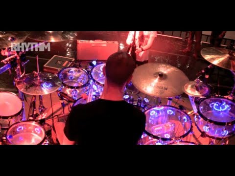 Example drummer Johnny Jenkins walks Rhythm Magazine through his Chequerplate LED acrylic drum kit
