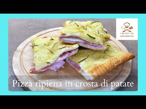 Pizza ripiena prosciutto cotto e mozzarella in crosta di patate