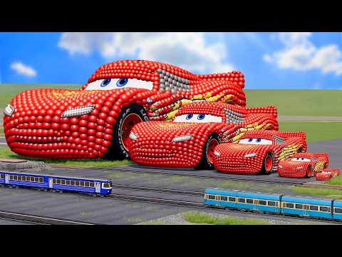 Big & Small Lightning Mcqueen Made Of Balls vs Trains | BeamNG.Drive
