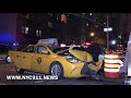 Yellow Taxi Crashes Light Pole in Manhattan
