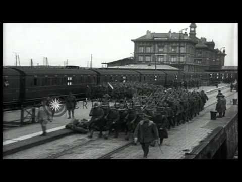 American 111th Infantry Regiment arriving in Calais, France during World War I. HD Stock Footage