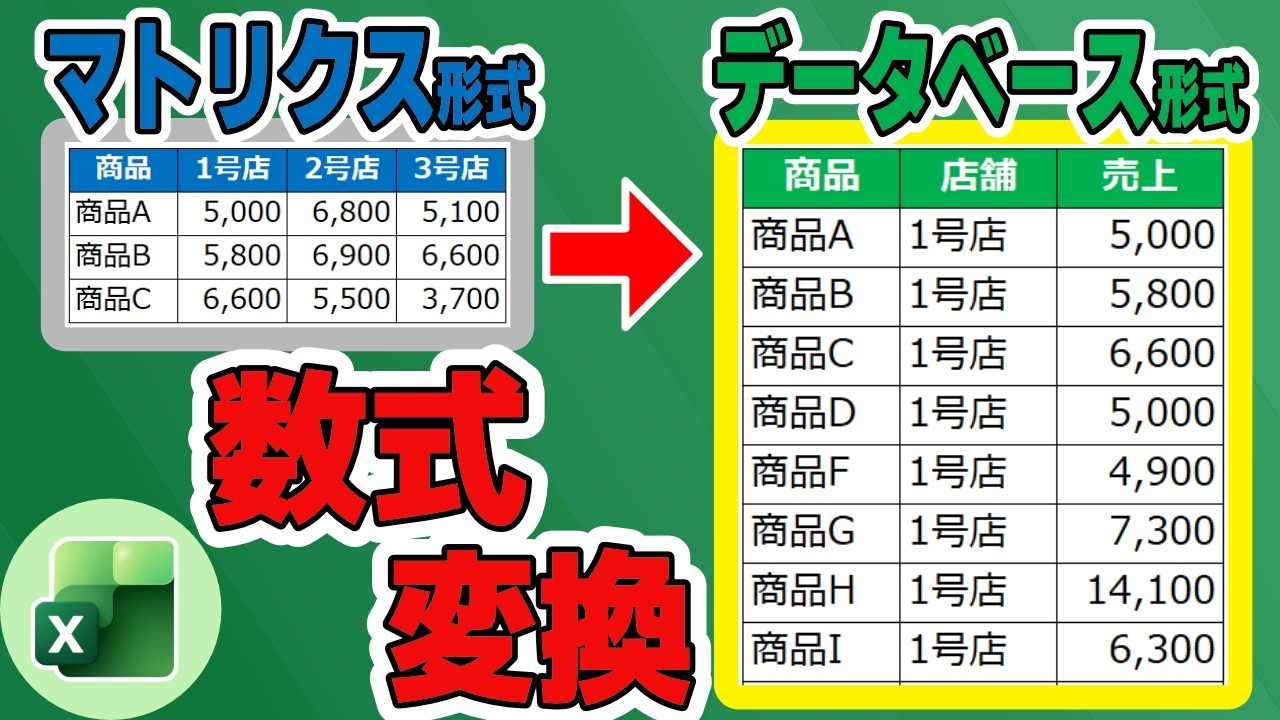マトリクス表→データベース形式に一発変換する数式【SEQUENCExMOD/QUOTIENT】