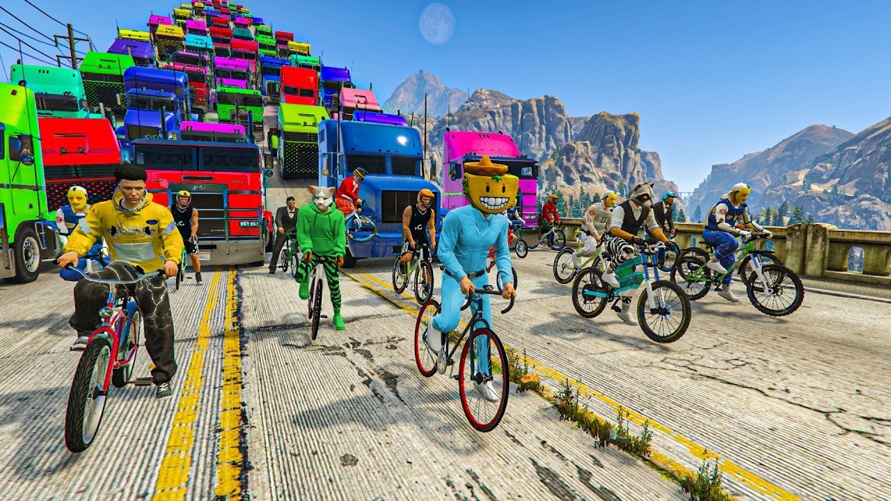 100 BICIS vs 100 CAMIONES! LO NUNCA VISTO!! - GTA 5 ONLINE