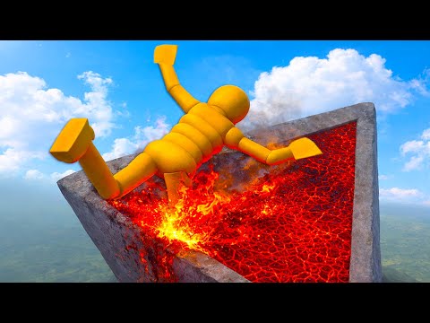 Giant Ramp Drop! Ragdolls vs Lava Volcano – Crazy Physics Test
