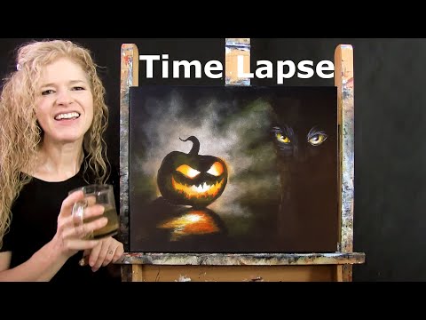 TIME LAPSE - Learn How to Paint EYES OF HALLOWEEN with Acrylic - Fun Halloween Step by Step Tutorial