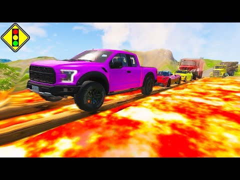 Cars Crossing VOLCANO LAVA 🔥 Imposible Bridge - Cars vs Lava Gameplay | BeamNG drive