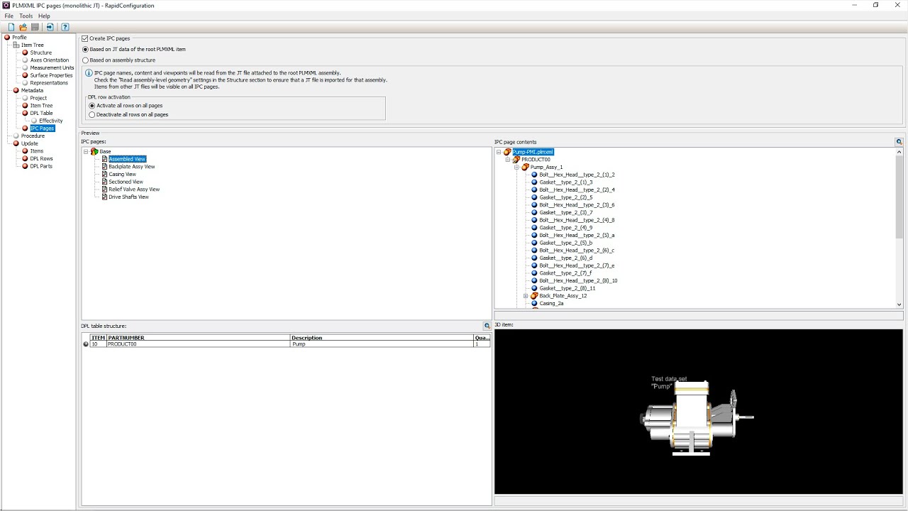 Generation of IPC pages from the ModelView of the root JT when importing PLMXML files